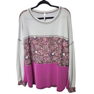 Celeste Mix Media Waffle-Knit Tunic 2XL USA Boho Chic Lagenlook Whimsigoth Artsy